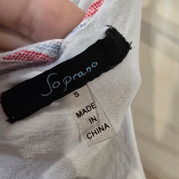 Women's Soprano White Striped Spaghetti Strap Shark Bite Dress | Size Small - Picture 8 of 9